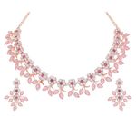 Brado Jewellery Rosegold Polished AD Crystal Choker Necklace Jewellery Set with Matching Earrings Suited for Party Wedding Festive for Women and Girls