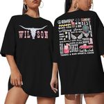 KIDDAD Cow Skull Shirts for Women Oversized Country Music Tshirt Vintage Western Rodeo Graphic Tee Cowboy Casual Tops Black