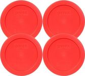 Pyrex 7200-PC Red 2 Cup Round Plastic Food Storage Lid, Made in USA - 4 Pack - Original Genuine Pyrex - Made in the USA