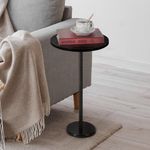 Black Side Table for Small Spaces Round End Table with Marble Base Small Pedestal Table Drink Table for Sofa Couch Chair Patio, Black