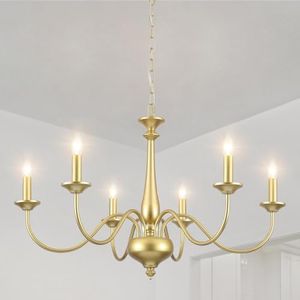 QAREHL Lustre Doré Suspension Luminaire Vintage, 6 Lumière Lampe Suspension Salon, Lustre Salle à Manger, Lustre Industriel pour Cuisine Chambre, Ampoule E14 (Non Comprise)