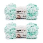 Bernat Looped Yarn, Beginner Project, Blanket, Easy to Knit, Hand Stitch, 100% Polyester, White & Mint, 2 Pack