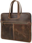 CataPurus Top Grain Leather 15.4" Slim Laptop Briefcase Handbag, Vintage Design with 5 Pockets, Handmade, Compatible with MacBook Pro/Air 13.3"/14.2"/15.4"/16" & Other Laptop/Tablet, Coffee 15.4 Inch