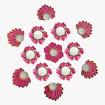 GIFT JAIPUR Artificial 13 Pc Pink Lotus & Diya Rangoli With Tealight Wax No Scent Candles Diwali Deepak Light Decor For Dipawali, New Year, Christmas, House Warming, Dusshera, Laxmi Puja