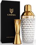 Canisa Premium Cocktail Shaker Set - Gold Cocktail Making Set with Glass Cocktail Shaker and Jigger, Cocktail Kit Presented in a Luxury Gift Box