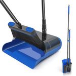 JEHONN Broom and Dust Pan, Upgraded Large Foldable Dustpan with Comb Teeth, 53.5 inches Long Handle Swivel Brush Indoor for Home Kitchen Lobby Floor Cleaning (Blue)