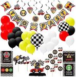 BLUE PANDA - 51 Piece Two Fast Car Themed Birthday Decorations, Party Supplies Including Banner, Cake Toppers, Balloons, Centerpieces, and Wall Signs