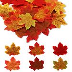 Gunwon 100pcs Artificial Autumn Fall Maple Leaves Multi Color， Assorted Artificial Fall Colored Silk Maple Leaves Table Scatters for Fall Weddings & Autumn Parties