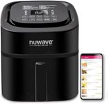 NUWAVE Brio 8-Qt Air Fryer, Powerful 1800W, Easy-to-Read Cool White Display, 50°-400°F Temp Controls, 100 Pre-Programmed Presets & 50 Memory Slots, Integrated Smart Thermometer, Linear T Technology