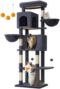 Feandrea Albero per Gatti, Torre Tiragraffi Alto 175 cm, Multilivelli con 2 Grotte, 2 Cestini, 5 Graffiatoi, Autospazzola, Trespolo, Amaca, Grigio Scuro PCT182G02