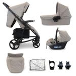 My Babiie MB200i 3-in-1 Travel System - Baby Pushchair, Carrycot, Infant Car Seat (R129 i-Size), Foldable, Includes Footmuff, Rain Cover, from Birth to 22kg (4 Years Approx.) - Mink