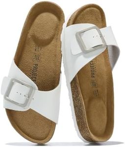 Project Cloud Genuine Leather Sandals Women Dressy Summer Beach Essentials - Flip Flops & Slides with Memory Foam Insole Womens Sandals Comfortable Footwear (Ibiza, Off-Whi, 6.5)