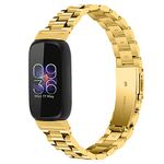 Compatible with Fitbit Inspire 3 Metal Bands, Stainless Steel Wristband with Tools Adjustable Bracelet Sport Strap for Women Men (Gold)