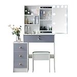 Umeiga White Dressing Table, LED Lights with Adjustable Brightness, Vanity Table with Mirror 4 Drawer 3 Shelves Storage for Women and Girls