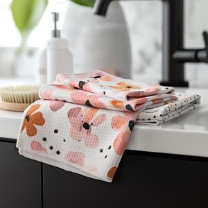 RECYCO Waffle Kitchen Towel Set of 2 - Quick Dry Microfiber Sustainable Dish Towels - Ultra Absorbent Reusable Cleaning Tea Towels - Lightweight Hand Towels,16”x 28”, Blossom Breeze
