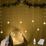 YOLIGHT Wishing Ball Curtain Lights 200 LED Window Curtain Lights with Remote Timer, USB Battery Powered Twinkle Globe Fairy Lights for Wedding Party Bedroom Christmas Decoration (Warm White)