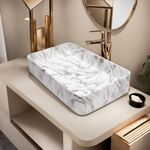 NEXIS Designer Ceramic Wash Basin For Bathroom | Over Counter Bathroom Basin | Counter Top Bathroom Sink | Wash Basin For Restaurant, Hotel (24 x 14 x 5 Inch) (Designer White)