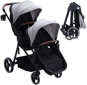 GAOMON Double Stroller Track Tandem Stroller for Infant and Toddler, Foldable Pushchair Bassinet Pram, Multi-Position Reversible & Adjustable Backrest, Large Storage Basket and Canopy, Light Gray