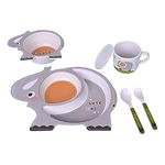 GION Divided Plate for Baby Feeding with Bowl Cup Fork & Spoon Baby/Toddler/Kids Meal Set to Feed Themselves Dish Washer Safe Food Grade Resin & Bamboo Fiber Toddler Plate (1 Set) (Elephant)