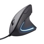 Trust Verto Wired Ergonomic Mouse, Vertical Mouse with LED Illumination, 1000-1600 DPI, 6 Buttons, for Right Hand Users, Computer Mouse for PC and Laptop - Black