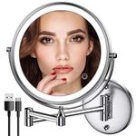 Rechargeable Wall Mounted Makeup Mirror, 8 Inch Double-Sided LED Vanity Mirror 1X/10X Magnification,3 Color Lights Touch Screen Dimmable 13 Inch Bathroom Mirror (Chrome, 10X)