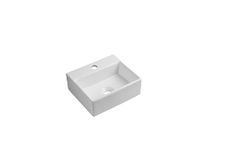 iBathUK Savannah Square Wall Hung Basin, Compact Ceramic Wash Basin Bathroom Sink, Wall Mounted Countertop Sink for Cloakroom-340x290x115mm, White