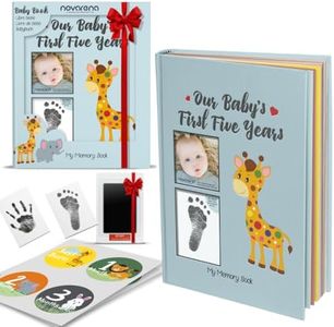 Novarena First 5 Years Baby Memory Book Journal Scrapbook 48 Pack Monthly Milestones Stickers & Clean-Touch Baby Safe Ink Pad