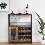IDEALHOUSE Wine Bar Rack Cabinet with Detachable Wine Rack, Bar Cabinet with Glass Holder, Small Sideboard and Buffet Cabinet with Mesh Door (Retro Brown)