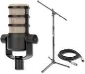 Rode PodMic Cardioid Dynamic Broadcast Microphone with On-Stage Stands MS7701B Tripod Mic Stand and XLR Cable