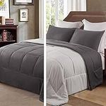 Exclusivo Mezcla Reversible 3-Piece Queen Size Comforter Sets for All Seasons, Down Alternative Bedding Comforters with 2 Pillow Shams, Soft and Lightweight, Grey