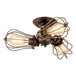 Luling Vintage Ceiling Light Industrial, Chandeliers Adjustable Socket Metal Wire Cage Lamp Semi-Flush Mount Rustic Ceiling Light Metal Lamp Fixtures (No Bulb) (with 3 Light) (Bronze)