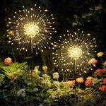 GIGALUMI Solar Lights Outdoor Garden,Firework Lights 120LED 2Pack, Starburst Light for Yard Landscape Lawn Backyard Patio Party Wedding Decor(Warm White)