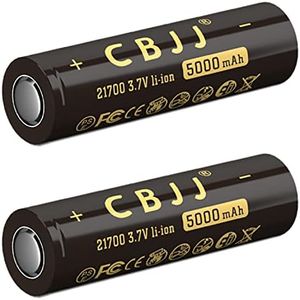 CBJJ 21700 Rechargeable Battery, 3.7 Volt 21700 Battery 5000mAh Flat Top 21700 Li-ion Battery for Flashlight (2 Pack, Black)