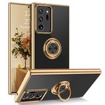 YINLAI for Samsung Galaxy Note 20 Ultra Case Soft Silicone TPU Slim Case with Gold Magnetic Ring Holder Shockproof Women Protective Girls Cover Case for Samsung Galaxy Note 20 Ultra, Black