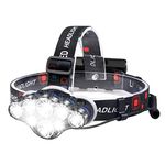 WildTech Head Torch Headlight, 18000 Lumen Super Bright 8 LED Head Lamp, 500 Meter Range Rechargeable Waterproof