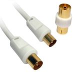 Guilty Gadgets - 10M Metre Male to Male RF TV Aerial Lead Cable Coaxial Extension Female Digital with Coupler - GOLD Connectors