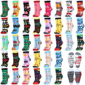 Jeyiour 24 Pair Funny Teacher Crew Socks Teacher Appreciation Socks Novelty Socks for Women Graduation Gift, Scissor, One Size