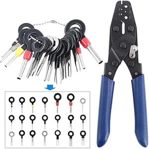 Glarks Pin Terminals Tool Set, A Crimper Tool and 21Pcs Pin Terminals Removal Key Tools for Car Auto Wire Connector Terminal Pin Crimping and Extractor Puller Remover Repair