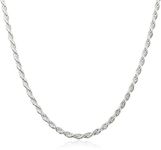 JOTW Sterling Silver Rope Chain - Comes in 1mm, 2mm or 3mm - Many Styles and Colors to Choose from: Rhodium, Silver, Gold, Box, Figaro, Cuban, Round, etc. - Available in 7" to 40", 2mm, Metal, No