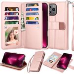 Njjex Wallet Case for iPhone 16 Pro Max 6.9" 2024, for iPhone 16 Pro Max Case, [9 Card Slots] PU Leather ID Credit Holder Folio Flip [Detachable] Kickstand Magnetic Phone Cover & Lanyard [Rose Gold]