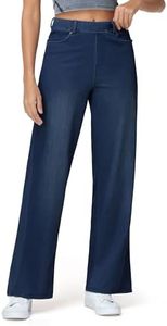 THE GYM PEOPLE Women's Wide Leg Pull on Jeans Stretchy Baggy Trendy Casual Straight Denim Pants with Pockets Dark Blue