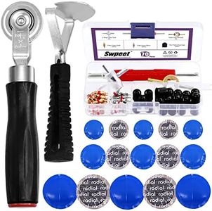 Swpeet 70Pcs Tire Patch Roller Tool Kit, Tire Liner Scraper Compaction Wheel Valve Core Remover Tool with Tire Valve Caps, Tire Repair Patches, Tire Puncture Rubber Patches and Valve Core