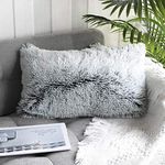 Uhomy Fluffy Plush Pillow Cover 12"x20", Fall Winter Home Decorative Luxury Gray Soft Fuzzy Faux Fur Throw Pillow Cover Cushion Case for Sofa Bed Chair Gray Ombre 30x50 cm, Single