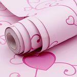 wolpin Wall Stickers Wallpaper for Bedroom (45 x 500 cm) Romantic Hearts Design, Love Self Adhesive Waterproof, Peppy Pink