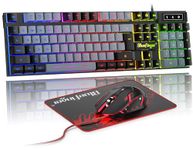 BlueFinger RGB Gaming Keyboard and Backlit Mouse Combo, USB Wired, LED Gaming Set for Laptop PC Computer Game and Work (Black & Gray)