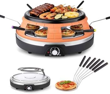 Saenchue Multifunction Raclette Grill & Mini Pizza Oven, 1200W Electric Pizza Oven with Flat Griddle Top, Indoor Grill with 6 Mini Pizza Baking Slots, Temperature Control, Personal Pizza Maker, PM-01