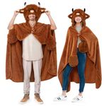 Highland Cow Wearable Blanket, Cute Animal Blanket Hoodies for Adults, Soft Cow Hoodie Throw Cloak Wrap, Highland Cow Costume Outfit, Funny Gifts for Women Men