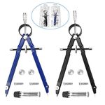 PERFETSELL 2 Pack Professional Compass Math Compass Geometry with Lock Screws and Lead Replacement, Metal Drafting Compass Precision Spring Bow Compass Drawing with Wheel for Woodworking, School