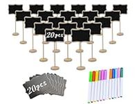 20PCS Wood Mini Chalkboard Sign and Replacement Stickers, Food Labels for Party Buffet,Blackboard for Message Board Signs,Weddings Place Cards, Birthday Party