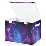 Large Storage Bins with Linen Collapsible Foldable Storage Cubes Fabric Closet Organizer Containers box with Flip-Top Lid for Home Bedroom Office 16.5 x 12.6 x 11.8in (Universe Galaxy Nebula Space)